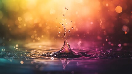 Poster - A swirling rainbow ink splash hangs mid-air with a glossy texture, highlighted by soft lighting, providing ample copy space on the left side for creative use