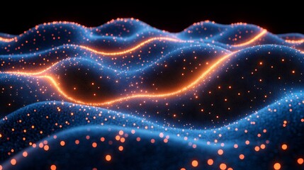 Wall Mural - Abstract glowing landscape serene blue orange waves. AI Generated