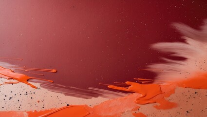 Wall Mural - Crimson backdrop adorned with orange speckles and a soft focus. Freckles embellish the scarlet surface. Abstract paint splashes create a terrazzo effect.