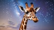 © AImmersive Imagery - Charming illustration of a tall giraffe set against a starry sky background. delightful creature