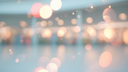 blurred backdrop of a shopping center featuring abstract light bokeh and flares.