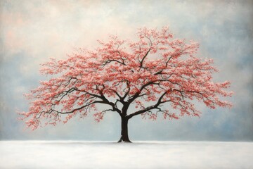 Aufkleber - A rowan tree stands majestically in a winter scene, adorned with bright red berries and freshly fallen snow, under a calming blue-gray sky, evoking tranquility