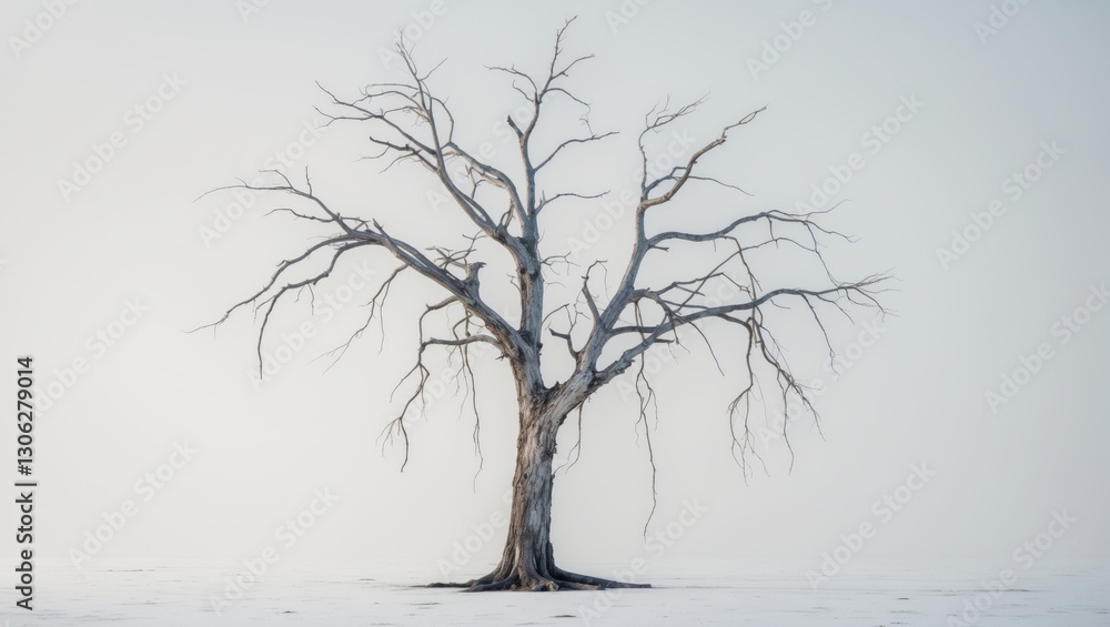 Whitring Tree isolated deceased tree depicted on a light backdrop, with lifeless ...