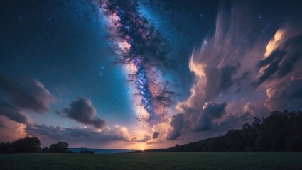 Wall Mural - Galactic view of the Milky Way filled with stars and cosmic dust, featuring long-exposure photography, Nighttime scenery showcasing a vibrant Milky Way, Starry summer sky, Stunning Universe, Cosmic...