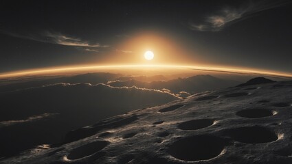 Wall Mural - lunar landscape featuring Earth's sunrise view