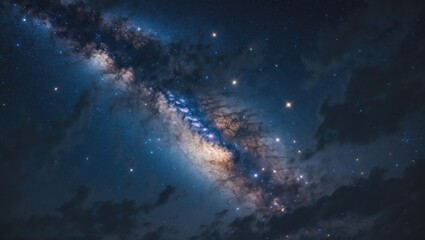 Wall Mural - Galactic view of the Milky Way with cosmic dust and stars, featuring a long exposure image with a textured effect.