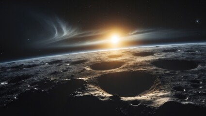 Wall Mural - lunar landscape with a view of Earth's sunrise