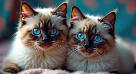 Naklejka na meble Pair of Ragdoll Kittens with striking blue eyes and soft grey-brown coats
