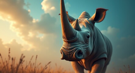 close-up of a white rhino gazing at the camera