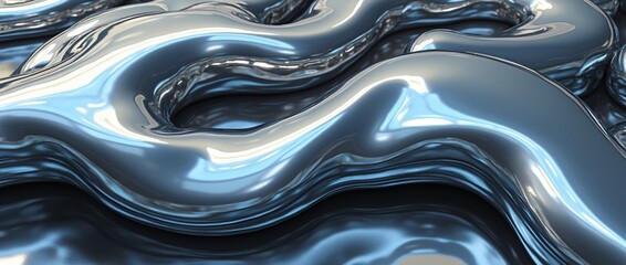 Wall Mural - an abstract futuristic form reminiscent of liquid metal, with smooth transitions, mirror reflections