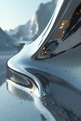 Wall Mural - an abstract futuristic form reminiscent of liquid metal, with smooth transitions, mirror reflections