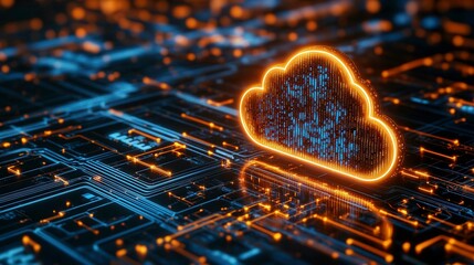 Wall Mural - Glowing Digital Cloud on Business Infrastructure Background