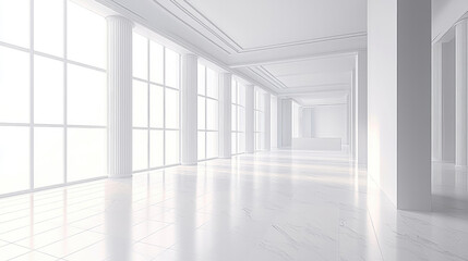 Poster - bright, spacious interior featuring large windows and white marble flooring, creating serene atmosphere