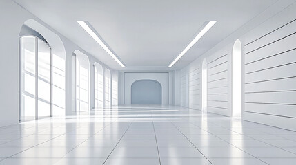 Poster - bright, spacious interior featuring white walls, large windows, and modern architecture. clean lines create serene atmosphere