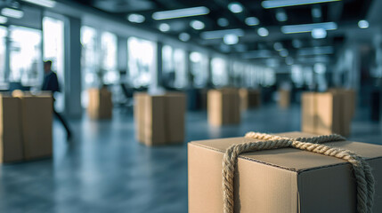 Aufkleber - Moving boxes in modern office space, showcasing busy environment