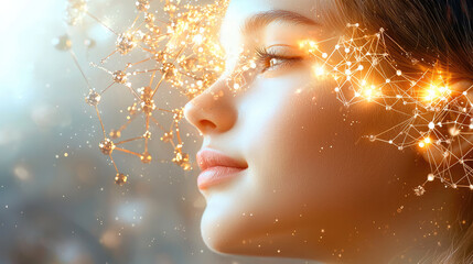Aufkleber - glowing youth with serene expression, surrounded by abstract connections and light