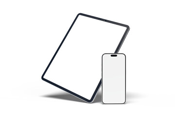 Realistic modern tablet and smartphone digital device mockup front view with blank screen isolated on background. Technology empty display template for ui, ux, app and website presentation