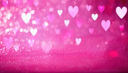 Poster - romantic pink heart bokeh background with glowing glitter surface, dreamy floating hearts, soft light effects for love themes

