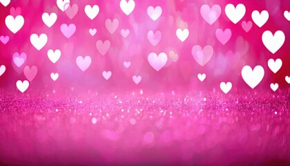 Poster - romantic pink heart bokeh background with glowing glitter surface, dreamy floating hearts, soft light effects for love themes


