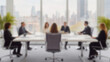 © udin - Office blur meeting room blurred background of blurry boardroom presentation with work desk for business discussion. AI Generated Images