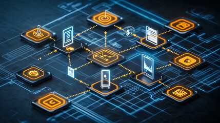 Digital network connectivity diagram virtual space graphic representation futuristic design aerial view technology concept