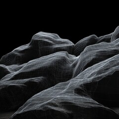 Aufkleber - Abstract Wireframe Landscape: Low Poly Mountains with Geometric Mesh on Black Background.