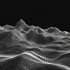 Aufkleber - Abstract Wireframe Landscape: Digital Mountain Range on Black Background Visualization