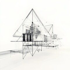 Poster - Architectural Blueprint: A Minimalist Rendering of a Modern Building Design in Black and White