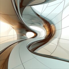 Poster - Curvature and Light: An Abstract View of Modern Architecture in Metallic Tones and White Highlights