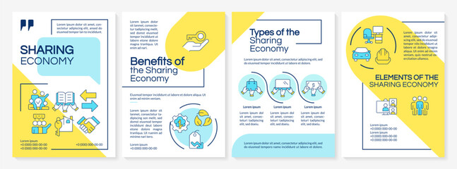 Wall Mural - sharing economy blue and yellow brochure template. production and consumption goods. collaboration. 
