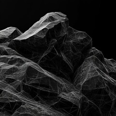 Aufkleber - Striking Black and White Abstract Mountainscape with Geometric Wireframe Overlay on a Dark Background
