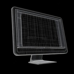 Fototapete - Wireframe Display: Conceptual Design of a Modern Monitor Against a Black Background, Presenting Technological Visualisation
