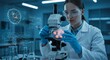 © Anna - A female scientist conducting cellular research, analyzing laboratory samples using a microscope in a scientific environment. Advanced equipment and molecular structures illustrate biotechnology