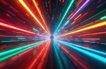 Leinwandbilder - Dynamic lines of color collide in mesmerizing creative backdrop. Perfect for tech, ai design project. Neon, futuristic glow, laser space perspective movement, virtual lines, urban colours shine
