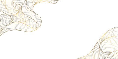 Wall Mural - vector gold and white line wave art, japanese golden clouds, luxury sea ornament at corners. water o