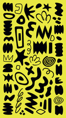 Wall Mural - abstract black shapes on a vibrant yellow background. the design features bold, wavy, and geometric 