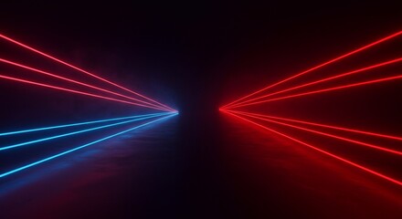 Wall Mural - Light illumination.  Contemporary red and blue neon lights illuminate abstract scene background in 3d rendering