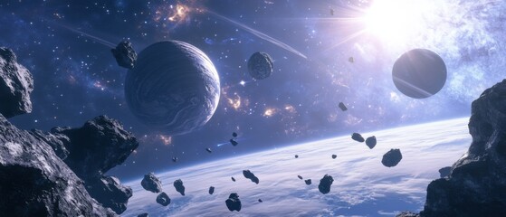 Wall Mural - breathtaking cosmic landscape with planets, asteroids, and nebula in deep space concept of explorati