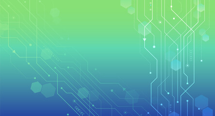 Leinwandbilder - Vector illustration of circuit board and hexagons. Abstract futuristic communication. Hi-tech blue background with various technology elements.