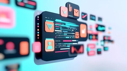 a modern digital interface showcasing various app icons and code snippets, illustrating the concept 