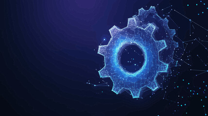 Wall Mural - low poly polygonal gearing with lines and dots, flat minimalist mechanical technology with starry sk