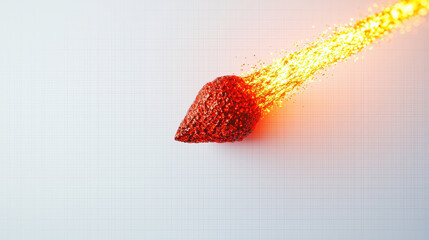 Wall Mural - a vibrant red comet streaks across light background, leaving trail of glowing particles