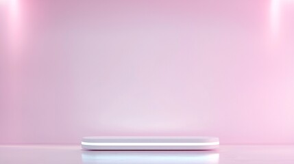 Wall Mural - Minimalist 3D podium display, sleek geometric platform, soft gradient background, futuristic lighting, high-end presentation, product showcase, clean aesthetic, subtle reflections, cinematic