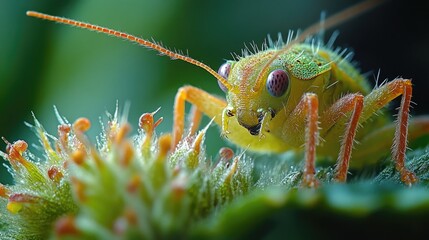 Fototapete - Close-up shot of a grasshopper sitting on a colorful flower
