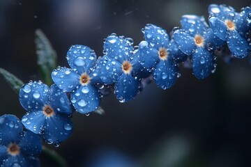 Wall Mural - Close-Up of Dew-Kissed Blue Forget-Me-Not Flowers for Nature Prints