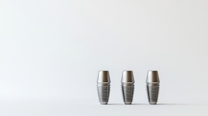 Aufkleber - High detail presentation of three dental implants arranged on a white background for educational and promotional purposes Generative AI