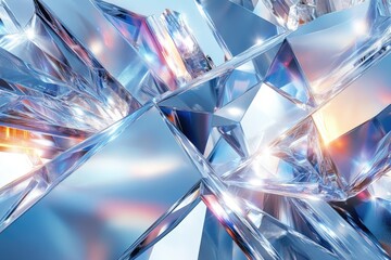 Fototapete - Abstract image of blue and transparent crystals, shining brightly with light reflections.