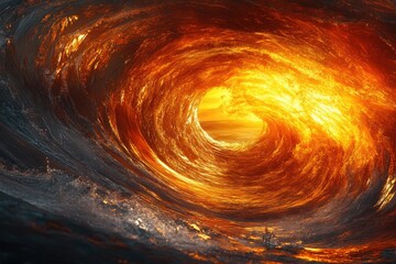 Aufkleber - Fiery ocean wave swirling into a bright sunset, a breathtaking, surreal spectacle.