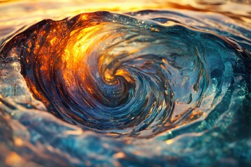 Poster - A mesmerizing swirling vortex of teal and amber water, a captivating spectacle of nature's artistry.