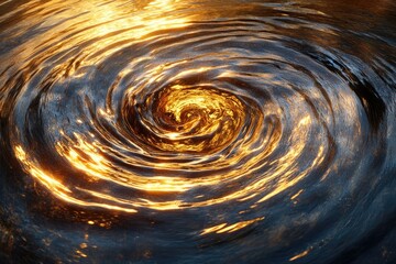 Fototapete - Golden swirling vortex of water reflecting sunset, hypnotic and mesmerizing.